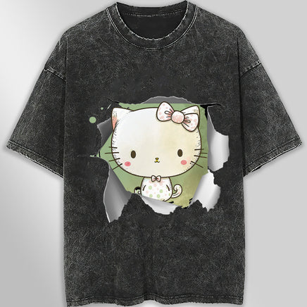 Hello kitty tee shirt - Cute funny graphic tees - Unisex wide sleeve style Dark Gray