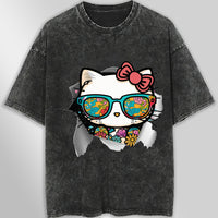 Hello kitty tee shirt - Cute funny graphic tees - Unisex wide sleeve style Dark Gray
