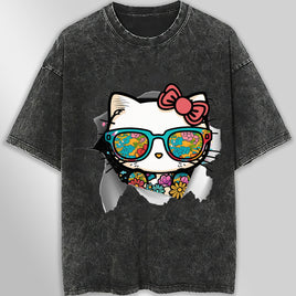 Hello kitty tee shirt - Cute funny graphic tees - Unisex wide sleeve style Dark Gray