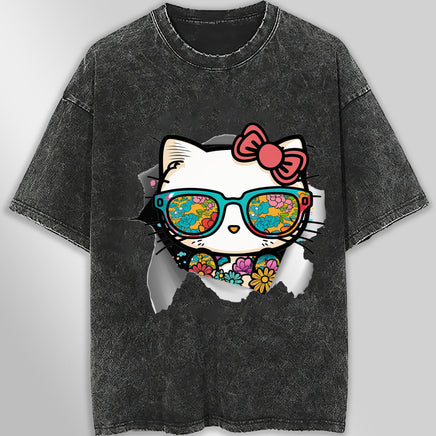 Hello kitty tee shirt - Cute funny graphic tees - Unisex wide sleeve style Dark Gray