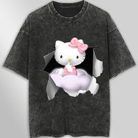 Hello kitty tee shirt - Cute funny graphic tees - Unisex wide sleeve style Dark Gray