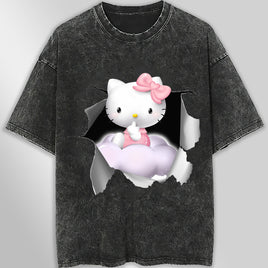 Hello kitty tee shirt - Cute funny graphic tees - Unisex wide sleeve style Dark Gray