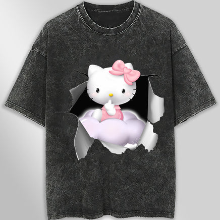 Hello kitty tee shirt - Cute funny graphic tees - Unisex wide sleeve style Dark Gray