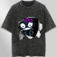 Hello kitty tee shirt - Cute funny graphic tees - Unisex wide sleeve style Dark Gray