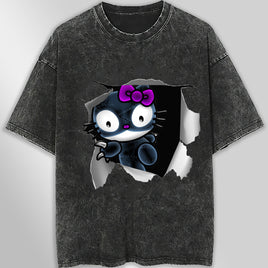 Hello kitty tee shirt - Cute funny graphic tees - Unisex wide sleeve style Dark Gray