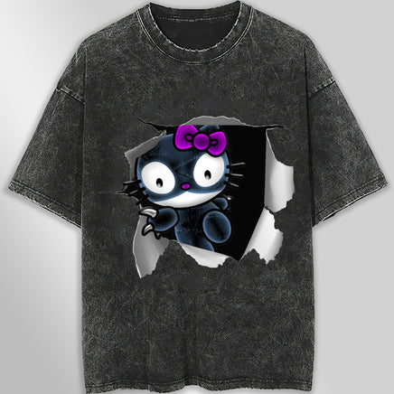 Hello kitty tee shirt - Cute funny graphic tees - Unisex wide sleeve style Dark Gray