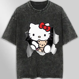 Hello kitty tee shirt - Cute funny graphic tees - Unisex wide sleeve style Dark Gray