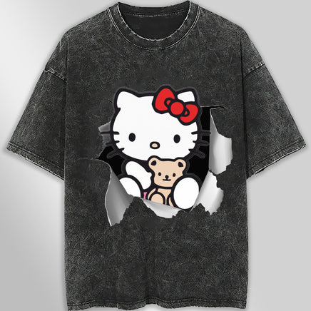 Hello kitty tee shirt - Cute funny graphic tees - Unisex wide sleeve style Dark Gray