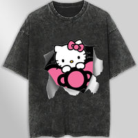 Hello kitty tee shirt - Cute funny graphic tees - Unisex wide sleeve style Dark Gray