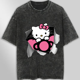 Hello kitty tee shirt - Cute funny graphic tees - Unisex wide sleeve style Dark Gray