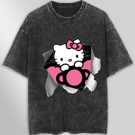 Hello kitty tee shirt - Cute funny graphic tees - Unisex wide sleeve style Dark Gray