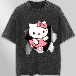 Hello kitty tee shirt - Cute funny graphic tees - Unisex wide sleeve style Dark Gray