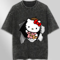 Hello kitty tee shirt - Cute funny graphic tees - Unisex wide sleeve style Dark Gray