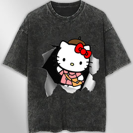 Hello kitty tee shirt - Cute funny graphic tees - Unisex wide sleeve style Dark Gray