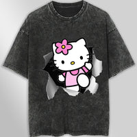 Hello kitty tee shirt - Cute funny graphic tees - Unisex wide sleeve style Dark Gray