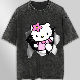 Hello kitty tee shirt - Cute funny graphic tees - Unisex wide sleeve style Dark Gray