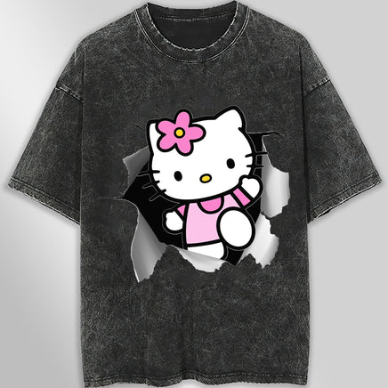 Hello kitty tee shirt - Cute funny graphic tees - Unisex wide sleeve style Dark Gray