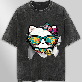 Hello kitty tee shirt - Cute funny graphic tees - Unisex wide sleeve style Dark Gray