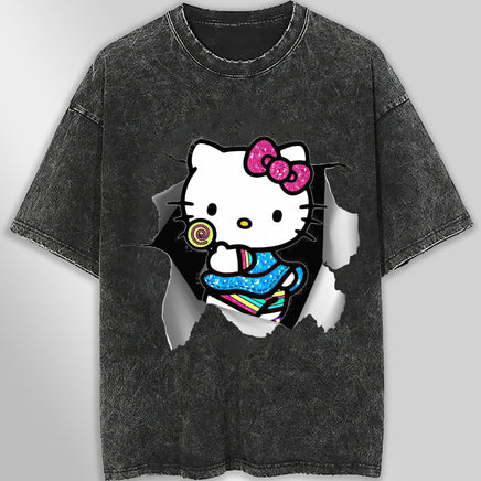 Hello kitty tee shirt - Cute funny graphic tees - Unisex wide sleeve style Dark Gray