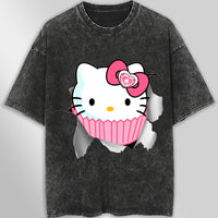 Hello kitty tee shirt - Cute funny graphic tees - Unisex wide sleeve style Dark Gray
