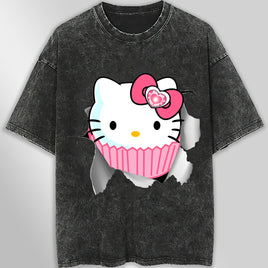 Hello kitty tee shirt - Cute funny graphic tees - Unisex wide sleeve style Dark Gray