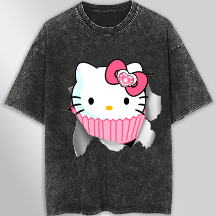 Hello kitty tee shirt - Cute funny graphic tees - Unisex wide sleeve style Dark Gray