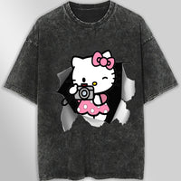 Hello kitty tee shirt - Cute funny graphic tees - Unisex wide sleeve style Dark Gray