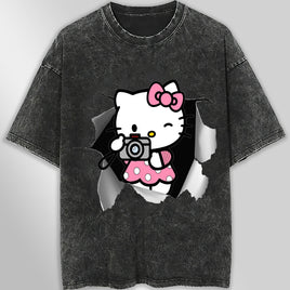 Hello kitty tee shirt - Cute funny graphic tees - Unisex wide sleeve style Dark Gray