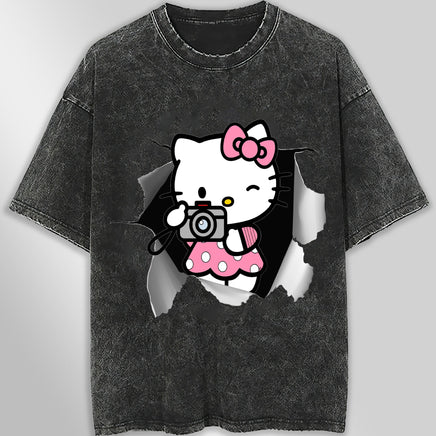 Hello kitty tee shirt - Cute funny graphic tees - Unisex wide sleeve style Dark Gray