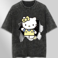 Hello kitty tee shirt - Cute funny graphic tees - Unisex wide sleeve style Dark Gray