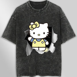 Hello kitty tee shirt - Cute funny graphic tees - Unisex wide sleeve style Dark Gray