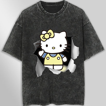 Hello kitty tee shirt - Cute funny graphic tees - Unisex wide sleeve style Dark Gray