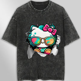 Hello kitty tee shirt - Cute funny graphic tees - Unisex wide sleeve style Dark Gray