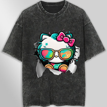 Hello kitty tee shirt - Cute funny graphic tees - Unisex wide sleeve style Dark Gray