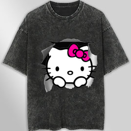 Hello kitty tee shirt - Cute funny graphic tees - Unisex wide sleeve style Dark Gray