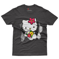 Hello kitty tee shirt - Floral hello kitty Cute funny graphic tees - Unisex novelty cotton t shirt Black