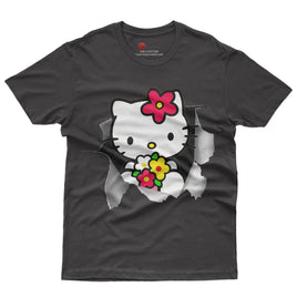 Hello kitty tee shirt - Floral hello kitty Cute funny graphic tees - Unisex novelty cotton t shirt Black