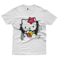 Hello kitty tee shirt - Floral hello kitty Cute funny graphic tees - Unisex novelty cotton t shirt White