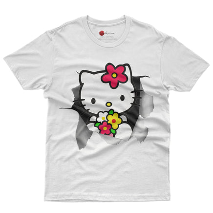 Hello kitty tee shirt - Floral hello kitty Cute funny graphic tees - Unisex novelty cotton t shirt White