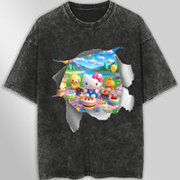 Hello kitty tee shirt - Happy birthday funny graphic tees - Unisex wide sleeve style Dark Gray