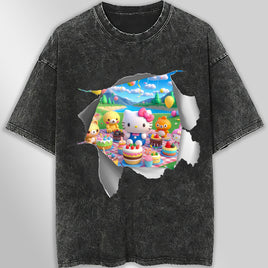 Hello kitty tee shirt - Happy birthday funny graphic tees - Unisex wide sleeve style Dark Gray