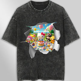 Hello kitty tee shirt - Happy birthday funny graphic tees - Unisex wide sleeve style Dark Gray