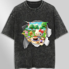 Hello kitty tee shirt - Hello kitty and friend cute funny graphic tees - Unisex wide sleeve style Dark Gray