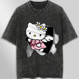 Hello kitty tee shirt - Hello kitty angel cute funny graphic tees - Unisex wide sleeve style Dark Gray