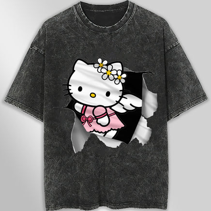Hello kitty tee shirt - Hello kitty angel cute funny graphic tees - Unisex wide sleeve style Dark Gray
