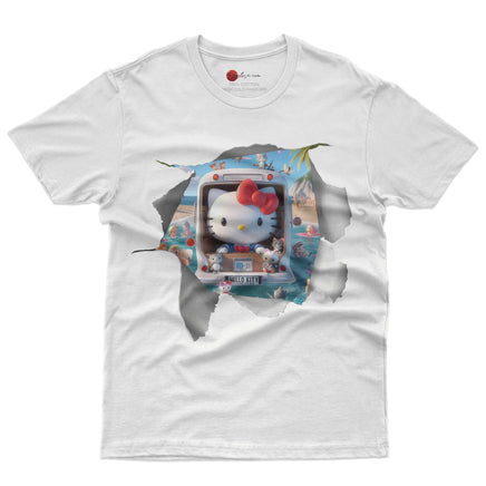 Hello kitty tee shirt - Hello kitty beach funny graphic tees - Unisex novelty cotton t shirt White