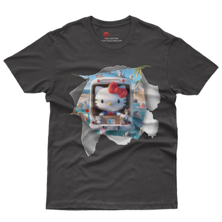 Hello kitty tee shirt - Hello kitty beach funny graphic tees - Unisex novelty cotton t shirt Black