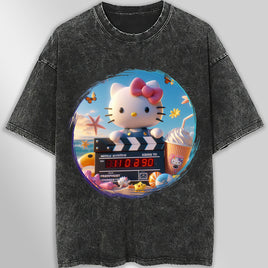 Hello kitty tee shirt - Hello kitty beach funny graphic tees - Unisex wide sleeve style Dark Gray