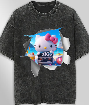 Hello kitty tee shirt - Hello kitty beach funny graphic tees - Unisex wide sleeve style - Lusy Store LLC
