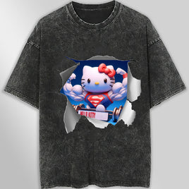 Hello kitty tee shirt - Hello Kitty fitness funny graphic tees - Unisex wide sleeve style Dark Gray